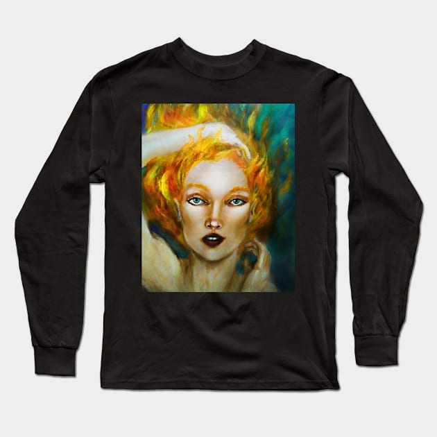 Aithne (fire girl portrait) Long Sleeve T-Shirt by YaebaArts